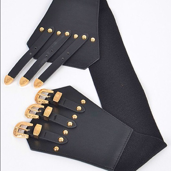 Western Triple Buckle Elastic Corset Statement Belt - Picture 8 of 8